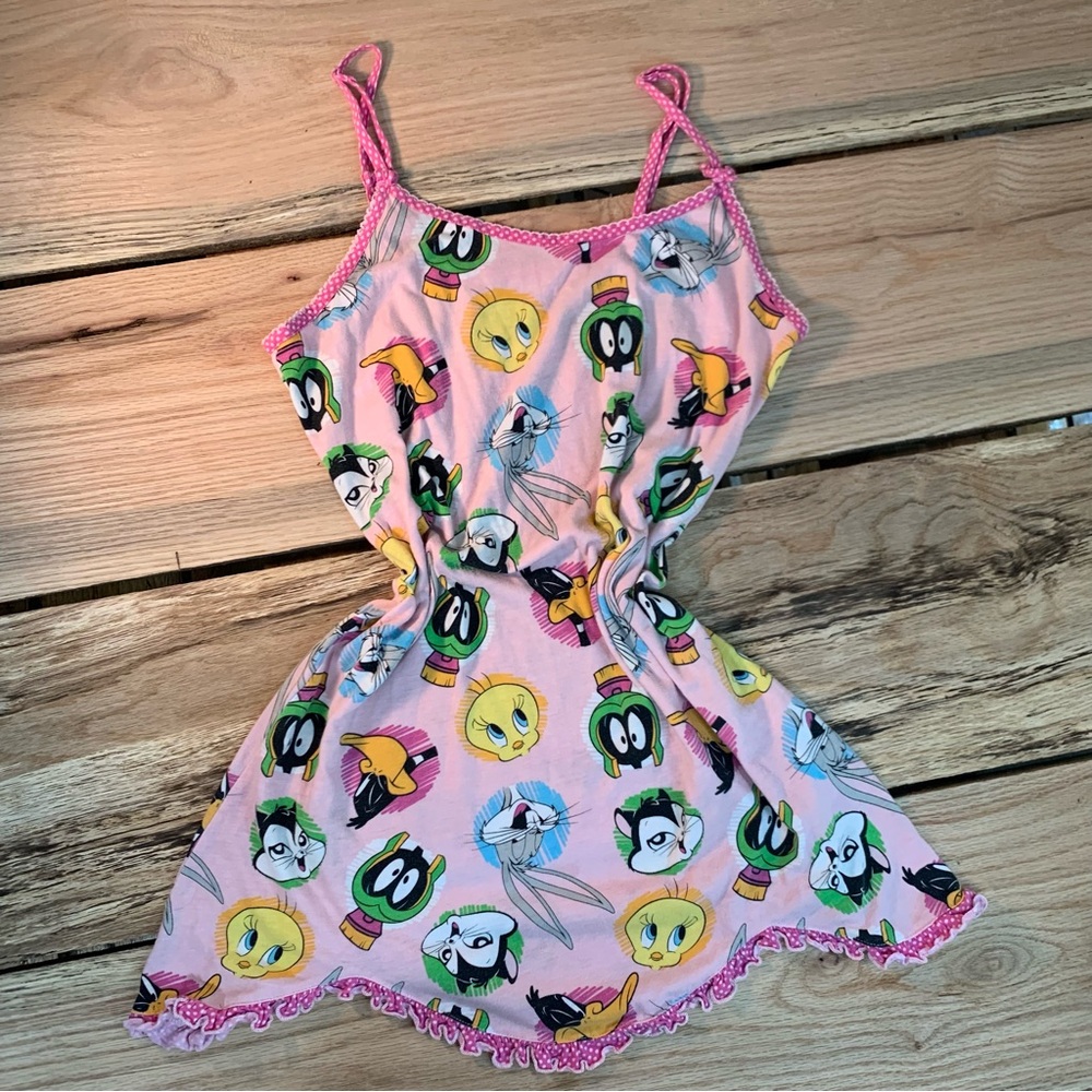 Y2k Night Gown Looney Tune Novelty Graphic Slip Dress all Over Graphic Print 7/9